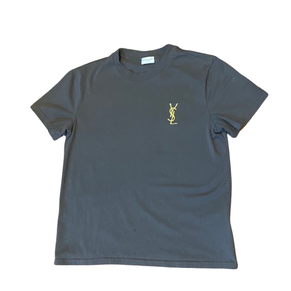 YSL Dark Grey Gd Embroidered Logo Tee size Large